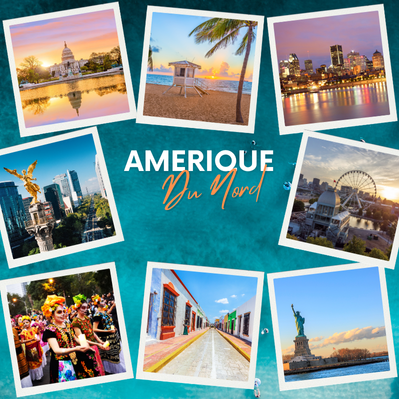 Paysage urbain d’Amérique du Nord avec gratte-ciels et nature emblématique. Promotion sur les voyages vers l’Amérique du Nord au départ de l’Algérie avec Yovoyagedz.