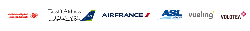 Logo des compagnies aérienne Air Algérie, Tassili Airlines, Air France, ASL, Vueling et Volotea